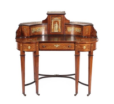 Lot 255 - A Late 19th Century Rosewood, Ivory and Penwork Inlaid Kidney Shape Writing Desk, labelled Wallis &