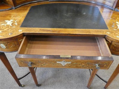 Lot 255 - A Late 19th Century Rosewood, Ivory and Penwork Inlaid Kidney Shape Writing Desk, labelled Wallis &