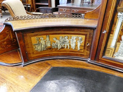 Lot 255 - A Late 19th Century Rosewood, Ivory and Penwork Inlaid Kidney Shape Writing Desk, labelled Wallis &