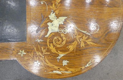 Lot 255 - A Late 19th Century Rosewood, Ivory and Penwork Inlaid Kidney Shape Writing Desk, labelled Wallis &