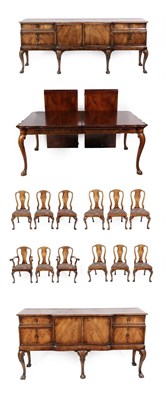 Lot 260 - An Early 20th Century Fifteen Piece Walnut Dining Room Suite, comprising an extending dining...