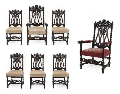 Lot 263 - A Set of Eight Victorian Carved Oak Dining Chairs, circa 1870, including two carvers, seven...