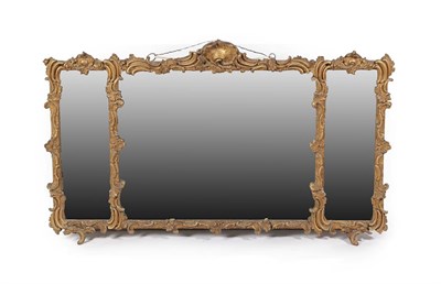 Lot 291 - A Late Victorian Gilt and Gesso Overmantel Mirror, late 19th century, the triple bevelled glass...