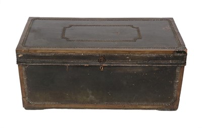 Lot 292 - A Late George III Leather, Brass Bound and Cedar Lined Hinged Chest, early 19th century, with...