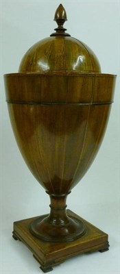 Lot 1082 - A George III and Later Mahogany Pedestal Urn Cutlery Box, circa 1790, semi-ovoid turned finial, and