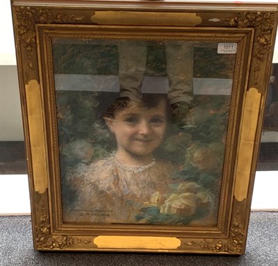 Lot 1011 - Emile Vernon (1872-1919)  Portrait of a young child amongst Yellow Roses  Signed, inscribed and...