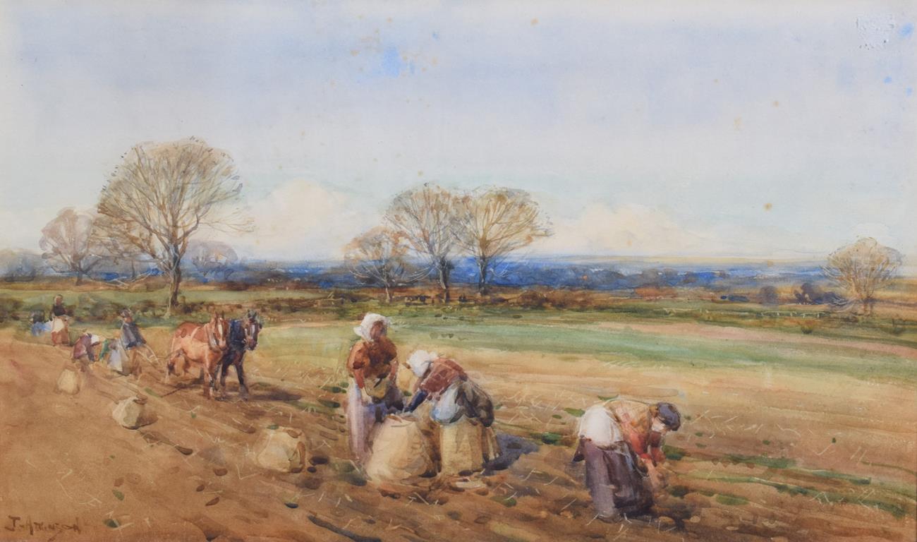 Lot 1013 - John Atkinson (1863-1924)  Ploughing the field Signed, watercolour, 27cm by 45.5cm