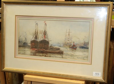 Lot 1015 - Frederick William Scarborough (1860-1939) ''Off Woolwich, London''  Signed and inscribed,...