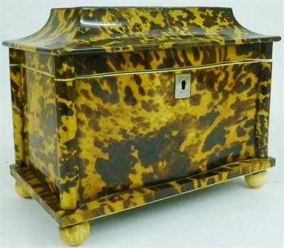 Lot 1084 - An Early Victorian Tortoiseshell Veneered Two-Compartment Tea Caddy, circa 1840, of sarcophagus...