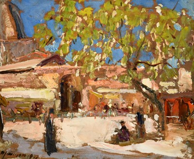 Lot 1021 - Alexander Jamieson (1873-1937) Scottish Market Square, Corfu Signed and dated 1927, inscribed...