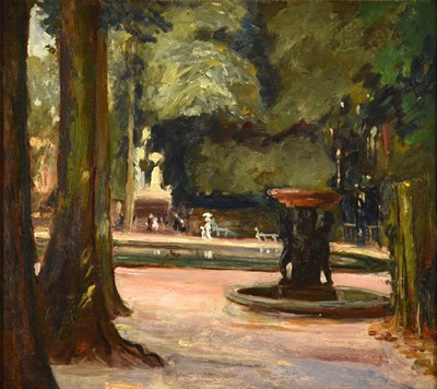 Lot 1024 - Alexander Jamieson (1873-1937) Scottish Tuileries Gardens, Paris Oil on panel, 29cm by 32.5cm...