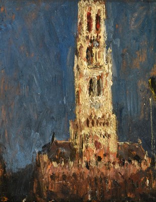 Lot 1025 - Alexander Jamieson (1873-1937) Scottish Bruges Cathedral Oil on board, 17cm by 13cm...