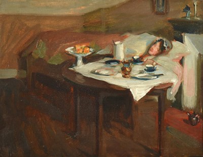 Lot 1026 - Alexander Jamieson (1873-1937) Scottish The artist's wife Biddy MacDonald waking in the bedroom...