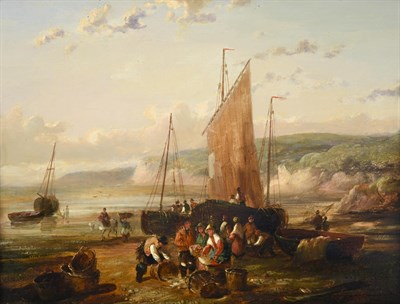 Lot 1031 - Circle of William Shayer Snr. (1787-1879) Unloading the day's catch Oil on canvas, together...