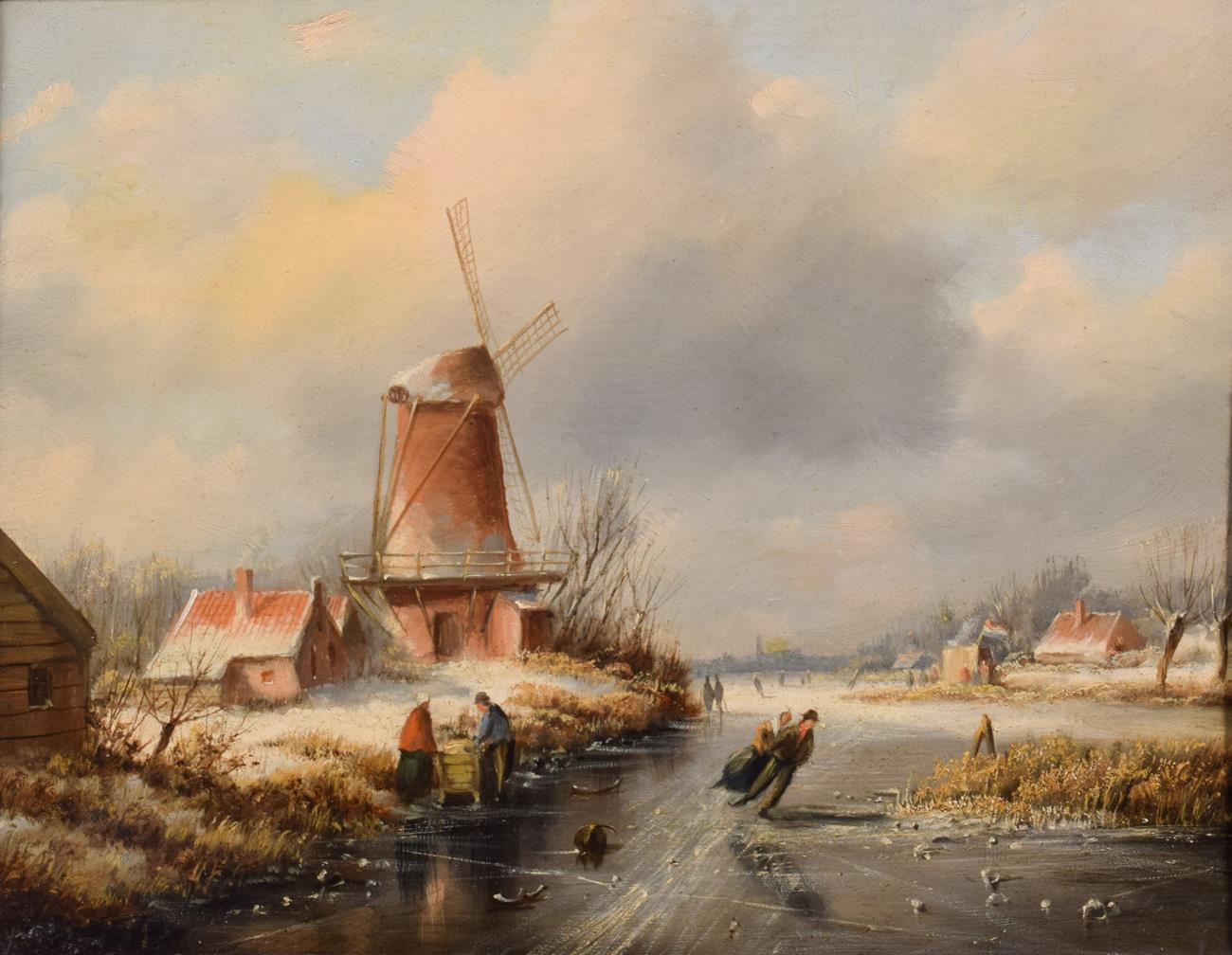 Lot 1034 - Manner of Andries Vermeulen (1763-1814) Winter landscape with skating figures Oil on panel,...