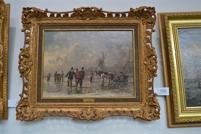 Lot 1035 - Adolf Stademann (1824-1895) German Ice skaters on a frozen river  Signed, oil on panel, 22cm by...