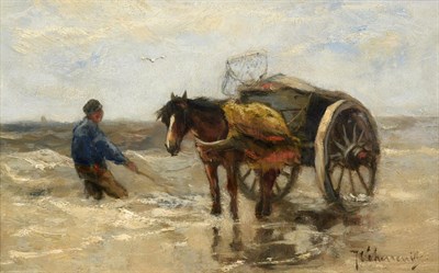 Lot 1037 - Johan Frederick Cornelis Scherrewitz (1886-1951) Dutch ''The Seaweed Gatherers'' Signed, oil on...