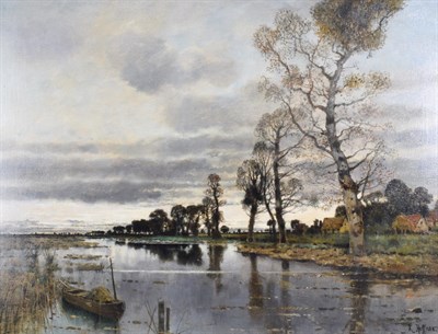 Lot 1040 - Karl Heffner (1849-1925) German An evening wetland scene, possibly Norfolk Signed, oil on...