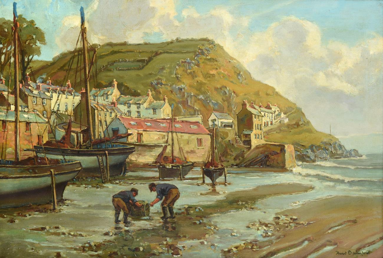 Lot 1046 - Hurst Balmford (1871-1950)  ''East cliff, Polperro, Cornwall''  Signed, with signed and...