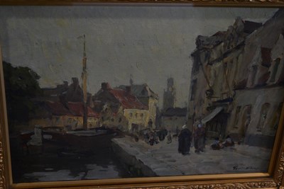 Lot 1047 - Terrick Williams RA, RI, ROI, RWA, RBC (1860-1936) ''A canal, Bruges''  Signed, signed and...