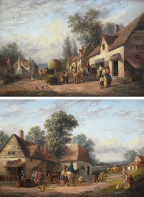 Lot 1060 - Attributed to Georgina Lara (fl.1862-1871) Village scene with figures  Cart horse and figures...