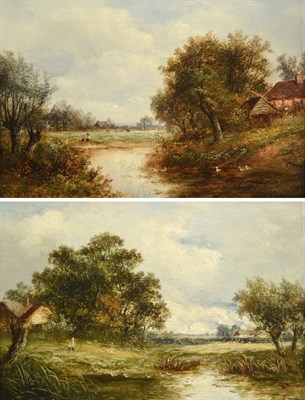 Lot 1066 - Joseph Thors (1835-1920) River landscape with cottage Signed, oil on canvas, together with a...