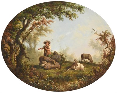 Lot 1070 - Continental School (19th century) Shepherd boy in a landscape Milkmaid in a landscape Each...