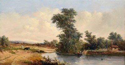 Lot 1075 - Alfred Vickers Snr. (1786-1869) Panoramic river landscape Signed and indistinctly dated, oil on...