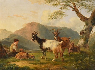 Lot 1077 - Attributed to Ramsay Richard Reinagle RA (1775-1862)  Goatherder and goats at rest in a...