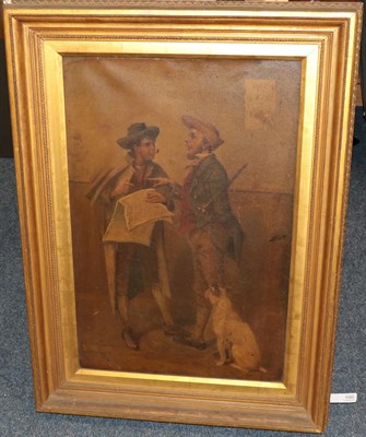 Lot 1080 - William Weekes (fl.1856-1909) Debating politics - two gentleman standing in an interior with an...