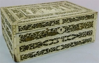 Lot 1090 - A French Carved and Pierced Bone Box with Straw-work Interior, late 18th century, of...