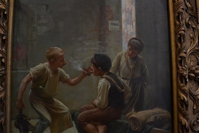 Lot 1087 - Circle of Karl Witkowski (1860-1910) Polish/American Street urchins on the backstreets of a...