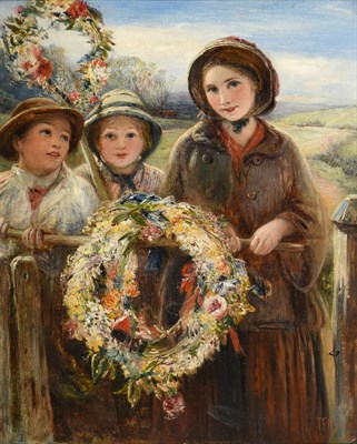 Lot 1098 - Thomas Falcon Marshall (1818-1878) Children with May Day garlands  Initialled and dated 1860,...