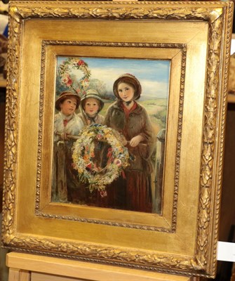 Lot 1098 - Thomas Falcon Marshall (1818-1878) Children with May Day garlands  Initialled and dated 1860,...