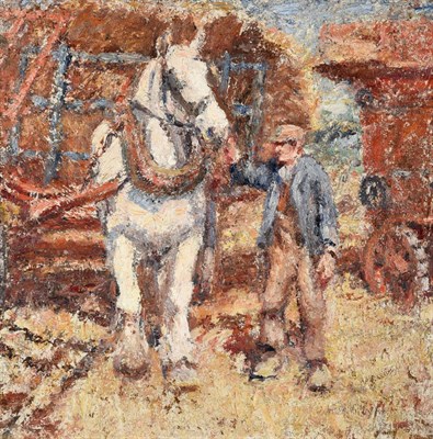 Lot 1106 - Harry Fidler RBA, ROI (1856-1935) ''Threshing'' Signed, signed and inscribed verso, oil on...