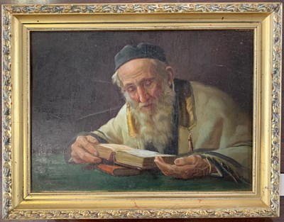 Lot 1114 - Continental School (early 20th century) Rabbi studying by candlelight  Rabbi studying  Indistinctly
