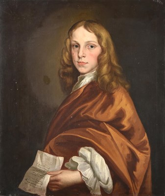Lot 1120 - Circle of Sir Godfrey Kneller (1646-1723) Portrait of a boy of the Killigrew family, holding a...