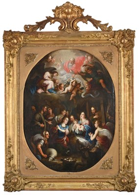 Lot 1124 - Continental School (17th/ 18th century)  The Nativity Signed, ''Aguiler?'', oil on panel,...