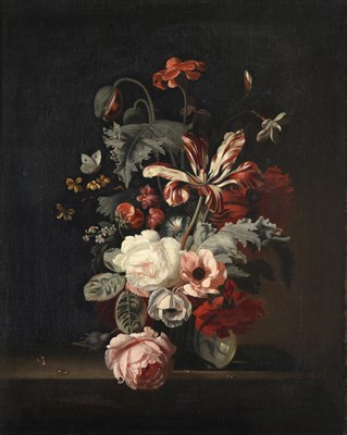 Lot 1129 - Attributed to Simon Pietersz Verelst (1644-1710) Dutch  Still life of Summer flowers with a...