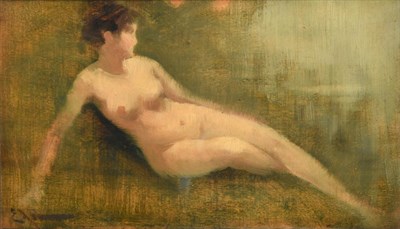 Lot 1131 - Circle of Léon Augustin Lhermitte (1844-1925) French  Study of a languorous female nude in a...