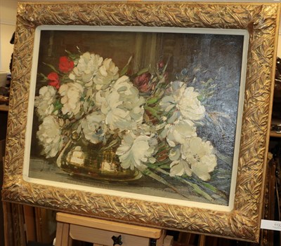 Lot 1133 - Kershaw Schofield (1875-1941) Still life of white flowers Signed, oil on board, 47cm by 62cm