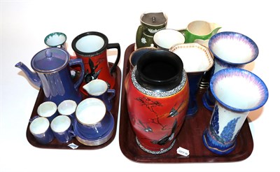 Lot 3 - A quantity of Carlton ware ceramics including vases, jugs, coffee cans, etc (two trays)