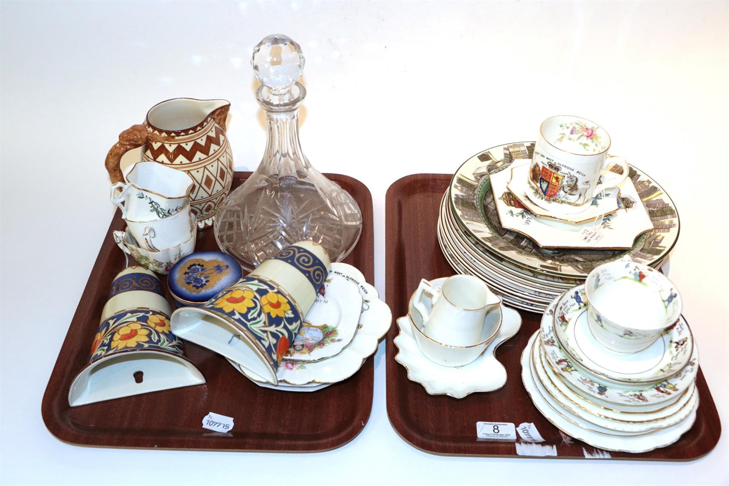 Lot 8 - Two trays of ceramics including Royal Doulton character ware plates, Losal ware, etc