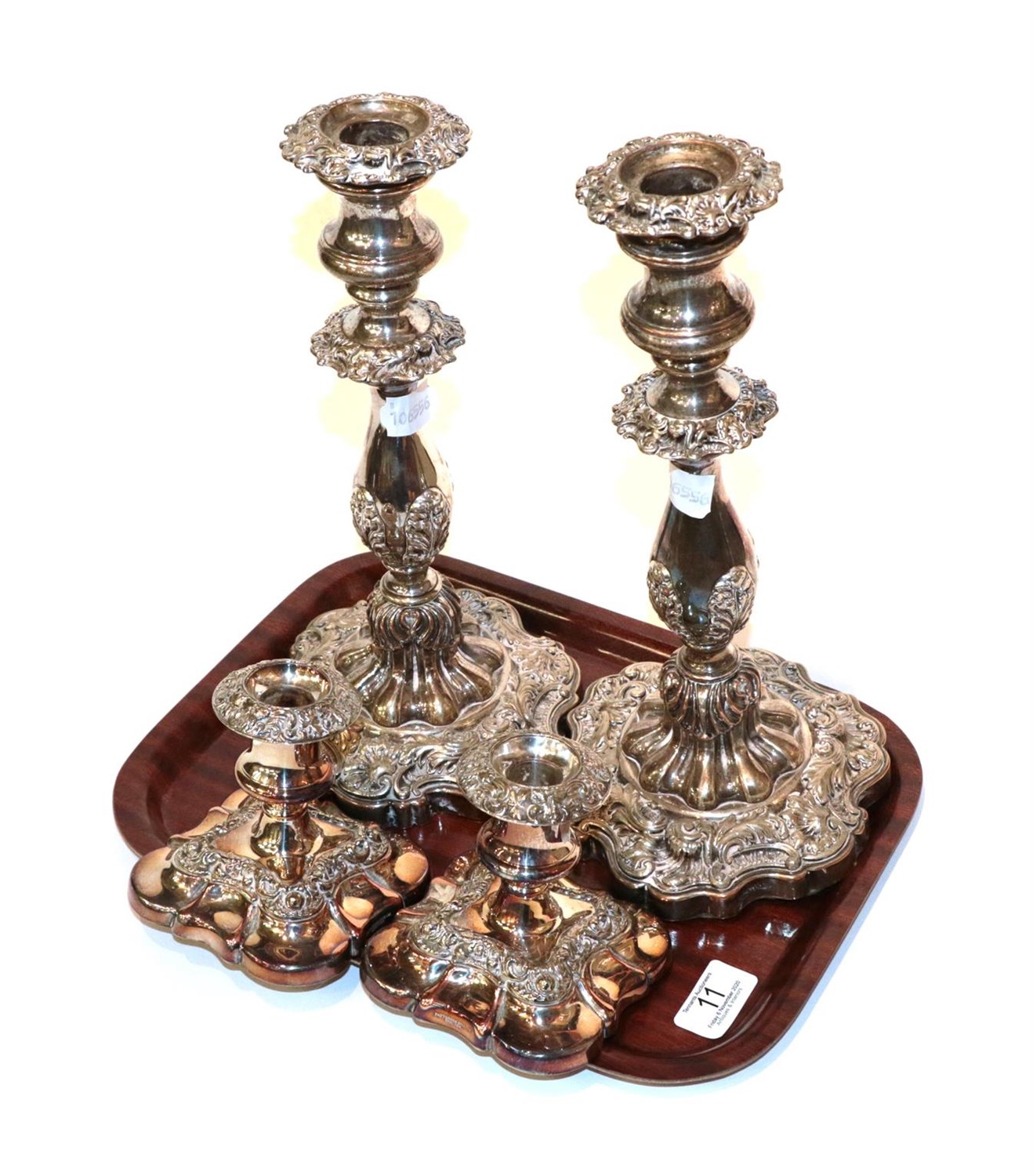 Lot 11 - Two pairs of plated candlesticks (4)