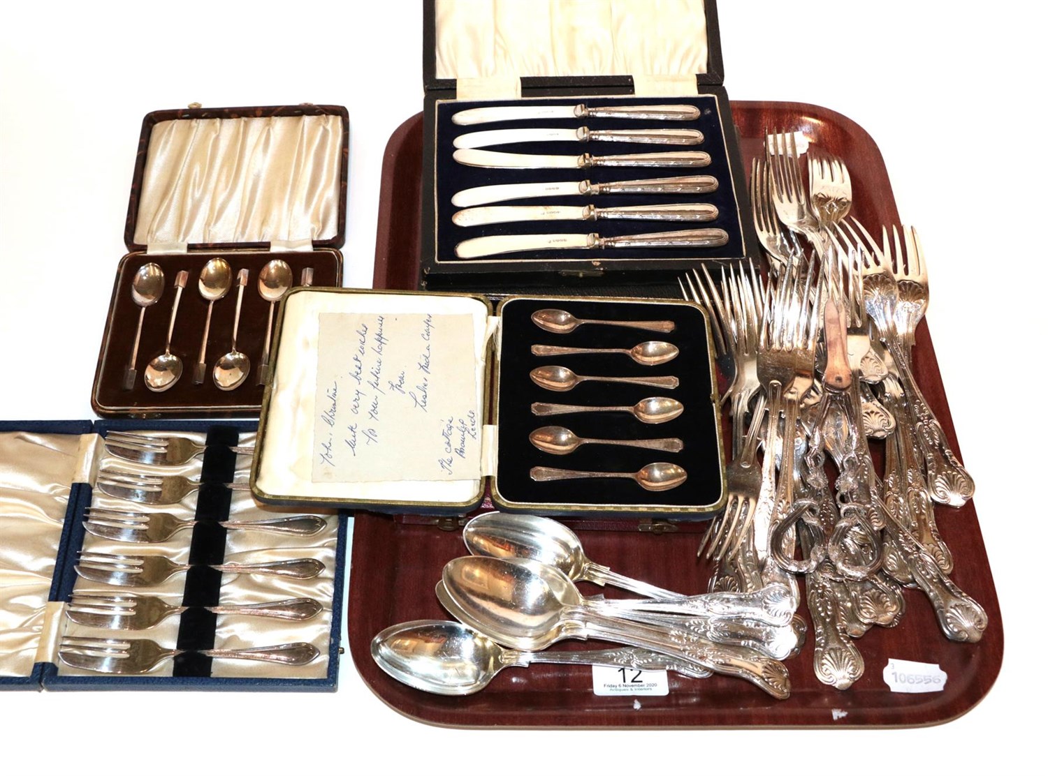 Lot 12 - Six various silver plated cased sets of flatware together with various plated flatwares etc (qty)