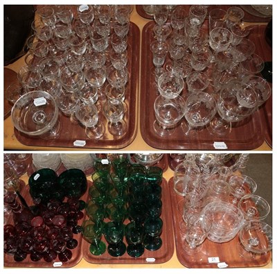 Lot 21 - Coloured Victorian glasses and a quantity of engraved glass (on five trays)