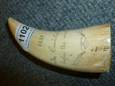 Lot 1102 - A Scrimshaw Sperm Whale Tooth, 19th century, with later engraved decoration, on one side with a...