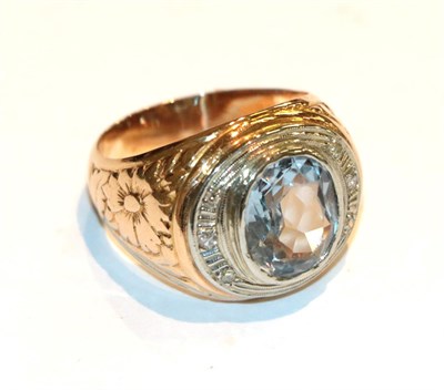 Lot 77 - A synthetic blue spinel college ring, unmarked, finger size Q1/2