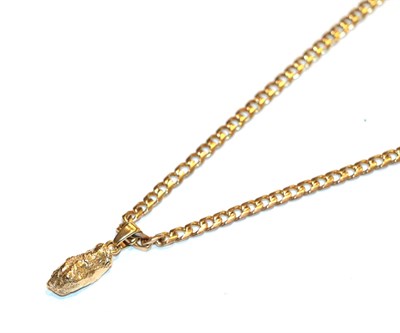 Lot 78 - A gold nugget pendant on a curb link chain, both unmarked, pendant length 2.5cm, chain length 56cm