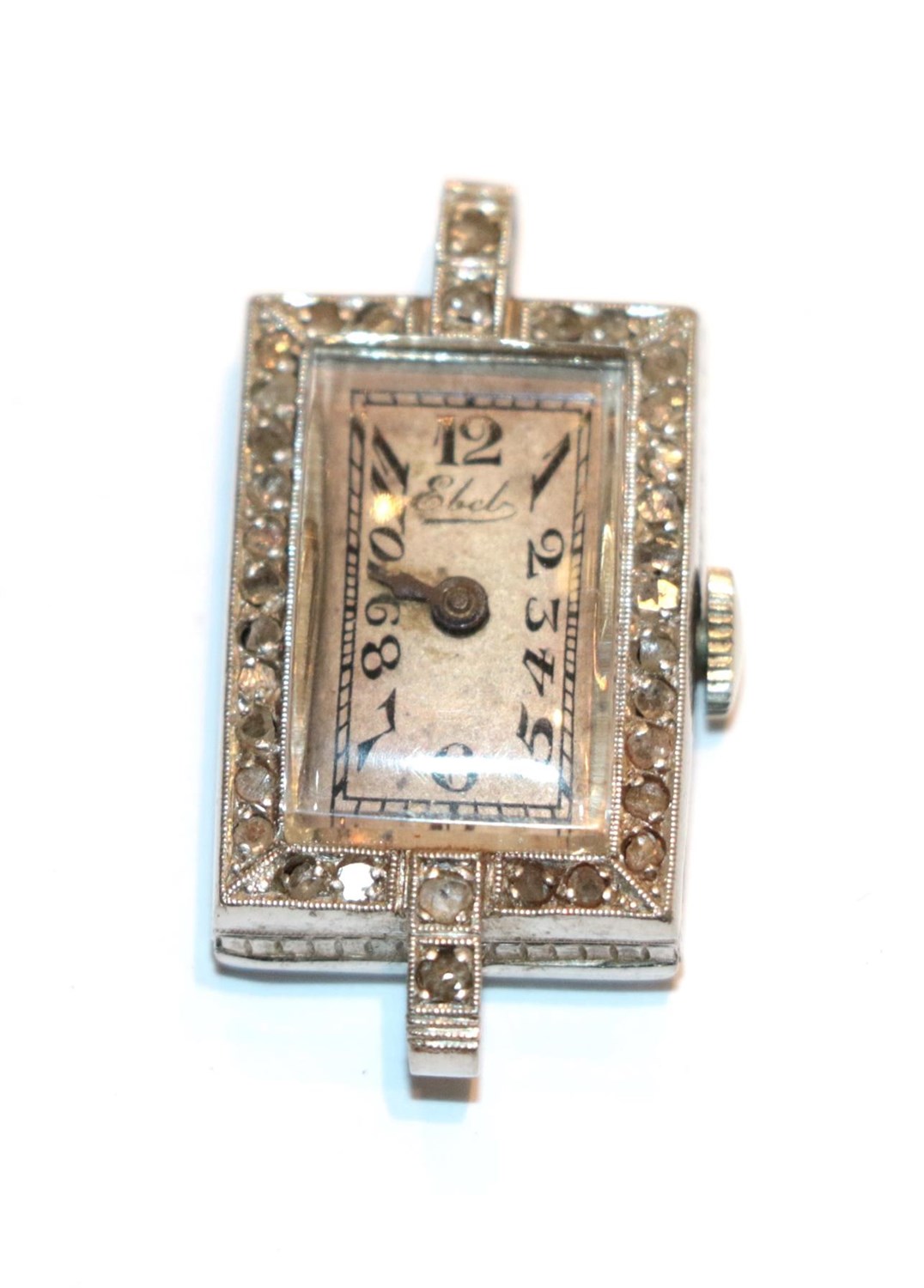 Lot 97 - A watch face with diamond set bezel, stamped 'PLATINE'